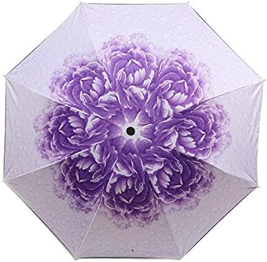 Umbrella, Eddis Foldable Umbrella Rain-proof Windproof Sunscreen and UV Protection Umbrella With 9.8in Storage Length (Black/Light Purple)