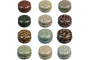 Rarapop 12 Pack Round Empty Hinged Tins Box, Mini Vintage Box Travel Tin Cans, 20ml Refillable Container Bottle for Candle, Lip Balm, Salve, Eye Shadow, Powder