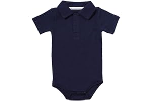 Teach Leanbh Baby Boys Pure Color Cotton Short Long Sleeve Polo Bodysuit 3-24 Months (Navy, 9 Months)