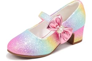 LAURMOSA Girls Dress Shoes with Bow Mary Jane Princess Shoes Flower Girl High Heels for Toddler Little Big Kids Wedding Party Birthday