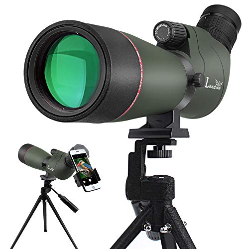 LANDOVE Upgrade Prism Spotting Scope - 20-60X65mm BAK4 Waterproof Angled Spotting Scope with Tripod and Smartphone Holder for Target Shooting Bird Watching Hunting Archery Wildlife Observing - Thumbnail 7