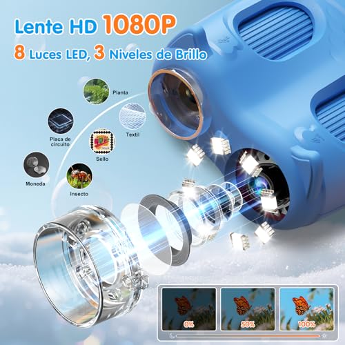 Cheffery 2 in 1 Microscope for Children and Telescope, Children's Digital Microscope with 32GB Memory Card, 1000X Portable Children's Microscope with 2" IPS Screen and 8 LEDs, for Ages 3+
