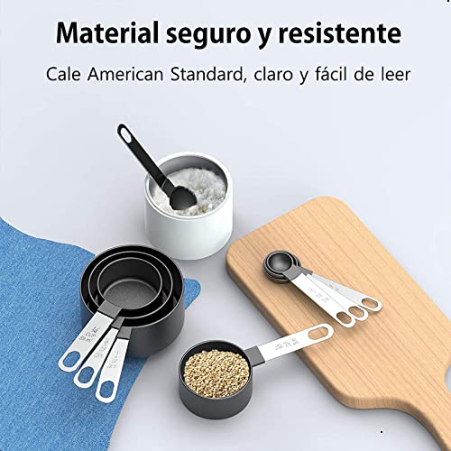 8 Cucharas Medidoras y Tazas Medidoras,Herramientas de Medición de Cocina Apilables con Mango de Acero Inoxidable,Tazas Medidoras de Cocina para Medir Líquidos y Los Ingredientes
