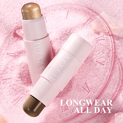 LUXAZA 2PCS CREAM CONTOUR HIGHLIGHTER STICK FACE MAKE UP KIT, CREME BRONZER STICK FOR GIRLS AND WOMEN #HC2 COPPER/TANNED-BROWN