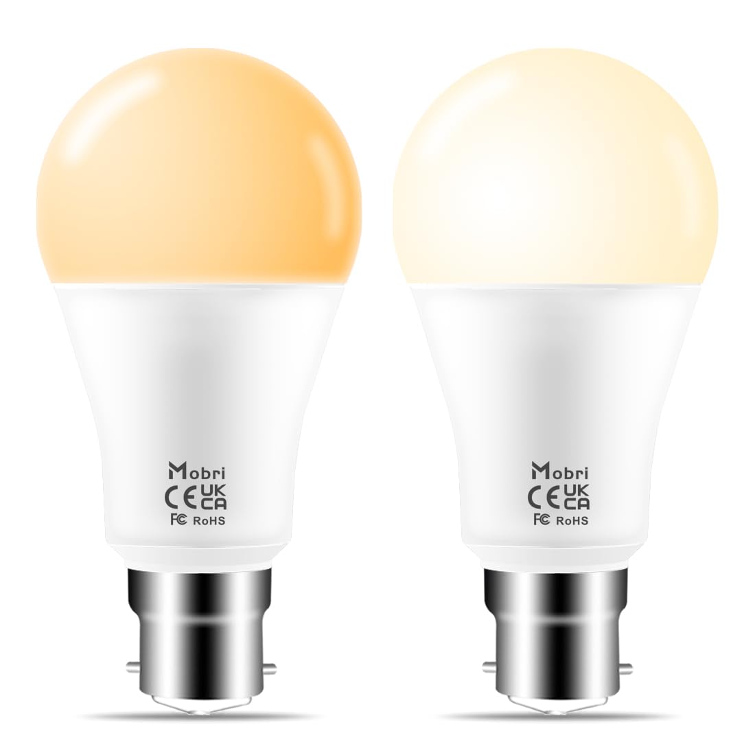 Mobri Light Bulbs Work with Alexa, B22 Bayonet LED Smart Bulb Work with Echo Speaker (Only), 1200LM Equivalent 120W, Warm White to Daylight Adjustable, BLE Mesh, No Hub, No WiFi (2 Pack)