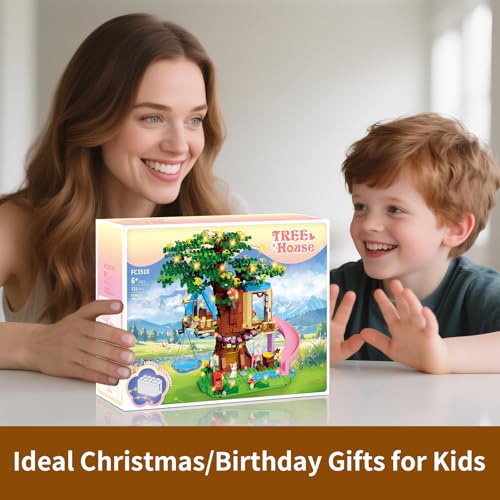 kiothdre Tree House Construction Set Compatible with Friends, Tree House Kit for Girls 731 Pieces with LED Light, Cat, Slide and Hanging Hammock, Christmas Birthday Gifts for Girls 6-12 Years Old