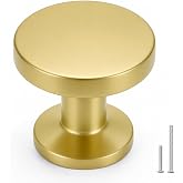 homdiy 30 Pack Gold Cabinet Knobs, Round Brushed Brass Dresser Knobs | Solid Zinc Alloy, Rust Resistant, Durable, Screws Included, Easy to Install, for Kitchen Drawers Bathroom Vanities