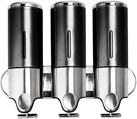 RuiFengShun 500ml/17oz Shower Shampoo Soap Dispenser 3 or 2 Champers Stainless Steel Wall Mounted Bathroom Dispenser System with T-shaped Hook, Red/Black/Sliver/Gold
