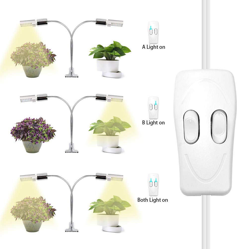 GIGRIN Full Spectrum Grow Light, Bright Plant Light 30W Equivalent Grow Lamp for Indoor Plants Hydroponic, Larger Lighting Coverage with Replaceable LED Bulbs, Dual Head Divide Controlled