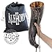 AleHorn Gjallarhorn XL Authentic Handcrafted Viking Blow Horn War Bugle for Sounding Winding Blowing Signaling with Leather Strap and Drawstring Bag