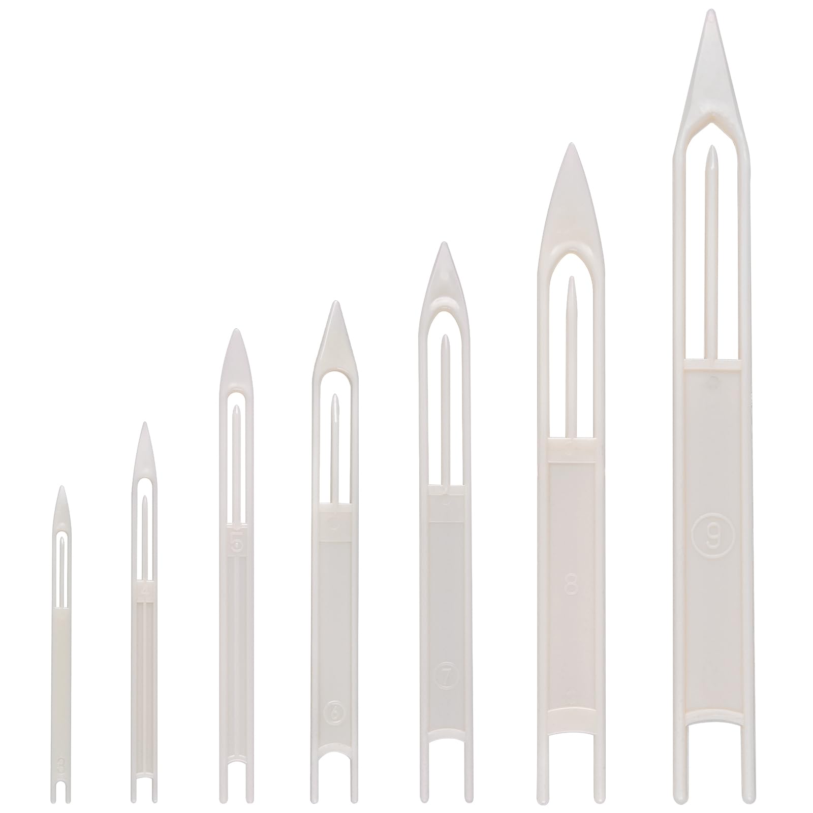 JSHANMEI 7pcs/lot Fishing Line Equipment Repair Netting Needle Shuttles White Plastic Fishing Accessory-Size:3#,4#,5#,6#,7#,8#,9#