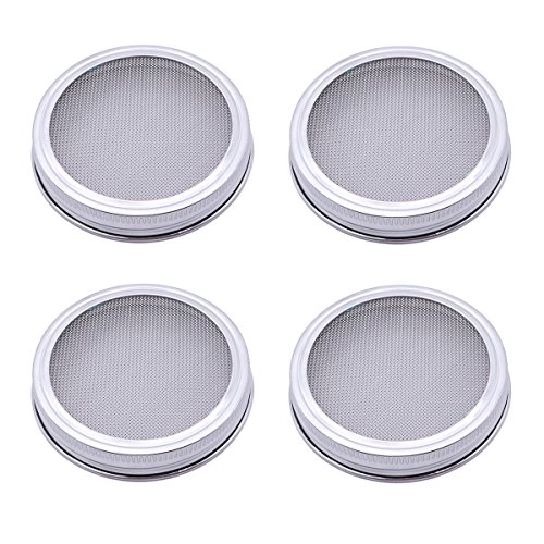Click Here to See More Images BESTOMZ Sprouting Lids Stainless Steel Seed Sprouting Screen for Round Mouth Canning Jar (Silver) - 4 Pieces