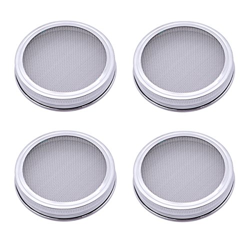 BESTOMZ Sprouting Lids Stainless Steel Seed Sprouting Screen for Round Mouth Canning Jar (Silver) - 4 Pieces