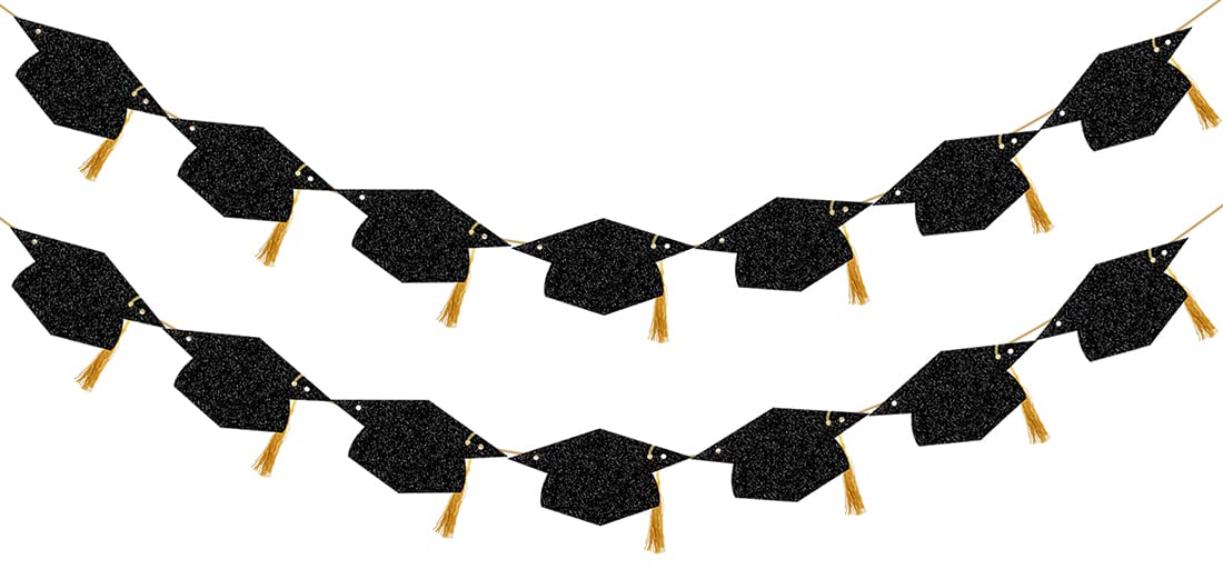 Photo 1 of Graduation Decorations Class of 2025 Glitter Pre-Strung Congrats Grad Graduation with Tassel Party Congratulations Banner Decor College High School Graduation Party Favors Black
