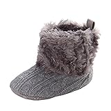 Annnowl Baby Girls Knit Soft Fur Winter Warm Snow Boots Crib Shoes 0-18 Months (6-12 Months, Gray)