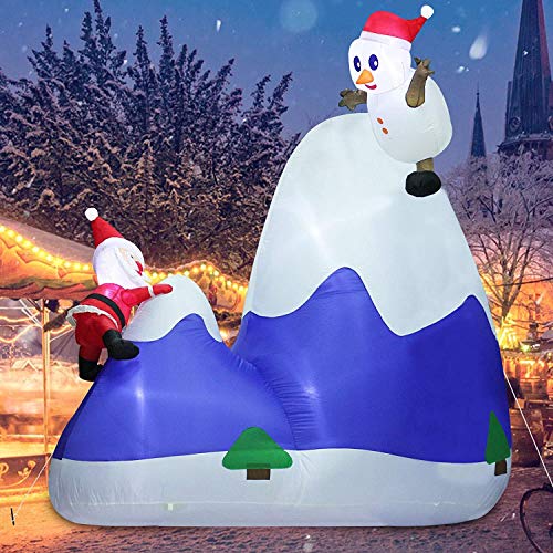 TURNMEON 8 Ft by 8 Ft Giant Christmas Inflatables Santa Snowman Mountaineer Christmas Decorations Outdoor Inflatable with LED Light Stakes Tethers Christmas Decoration Blow Up Holiday Yard Decoration