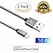 Lightning Cable,ZTeanok 2Pack 10FT Extra Long Nylon Braided Cord Lightning Cable to USB Charging Charger for iPhone 7/7 Plus/6S/6S Plus,SE/5S/5,iPad,iPod Nano 7 (Grey,10FT)