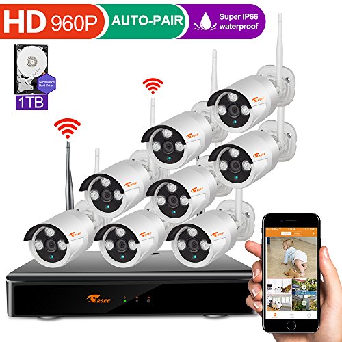 [Forward Wireless Cameras] CORSEE Auto Pair 8CH 960P Wireless Security Camera System with Outdoor 8 x 1.3 Megapixel Wifi Night Vision Bullet Cameras,1TB HDD (Easy View by IOS or Android App)