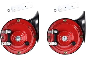 CAREONLINE Red 2Pcs 300DB Super Loud Car Horns 12V Waterproof Air Horns Replacement Kit Car Air Electric Snail Double Horn Universal for Most Cars Motorcycles Trucks Trains Bikes Boats
