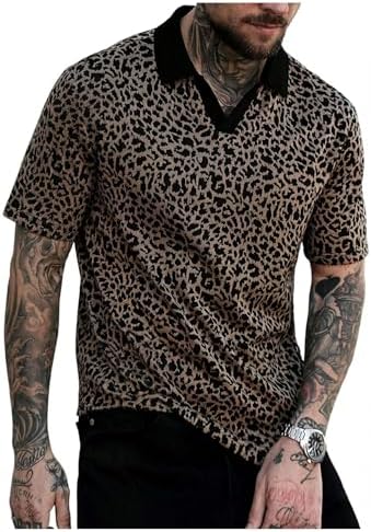 Amazon.com: Mens Casual Quarter Zip Polo Shirt Leopard Print Color