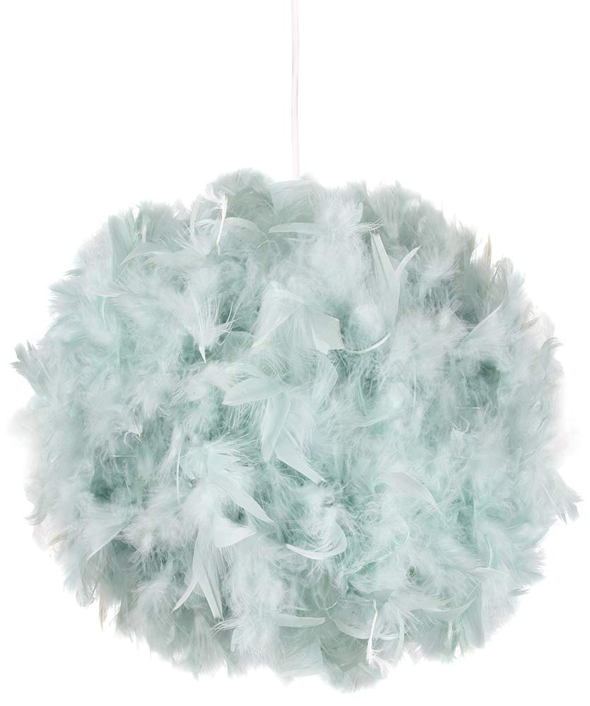 Eye-Catching and Modern Real Natural Duck Egg Blue Feather Decorated Small Pendant Light Shade 40watt Maximum Perfect Statement Piece 25cm Diameter by Happy Homewares