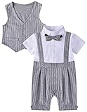 ZOEREA Baby Boy Gentleman Rompers Striped Toddler Suit 2pcs Outfit Grey, 80CM/6-9 Months, Grey
