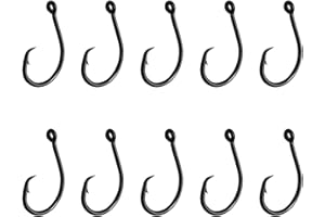 HSYMQ 10PCS High-Carbon Steel Circle Hooks Barbed Fishing Hooks with Holes, Freshwater and Saltwater Fishing Hooks for Tuna, Catfish, Bass