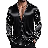 Barry.Wang Mens Stretch Dress Shirts Solid Long Sleeve Button Down Shirts Formal Casual Business Prom Party Wedding