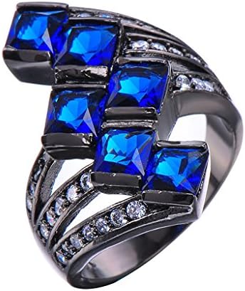 CHICFashion Wedding Jewelry Blue Sapphire Finger Ring Vintage Black Gold Filled White CZ Engagement Rings