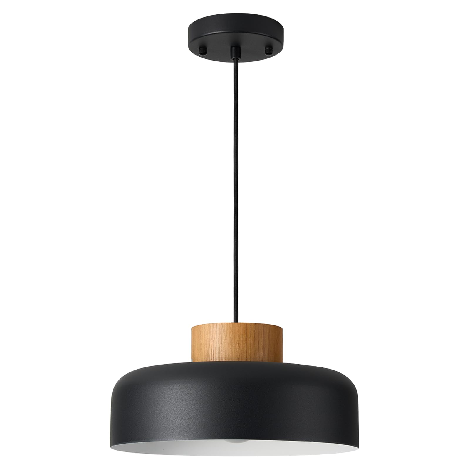 Photo 1 of Modern Farmhouse Pendant Lights, 12.6 inch,Natural Wood Cap, Stylish Simple Ceiling Light Fixture for Kitchen Island, Dining Area, Matte Black