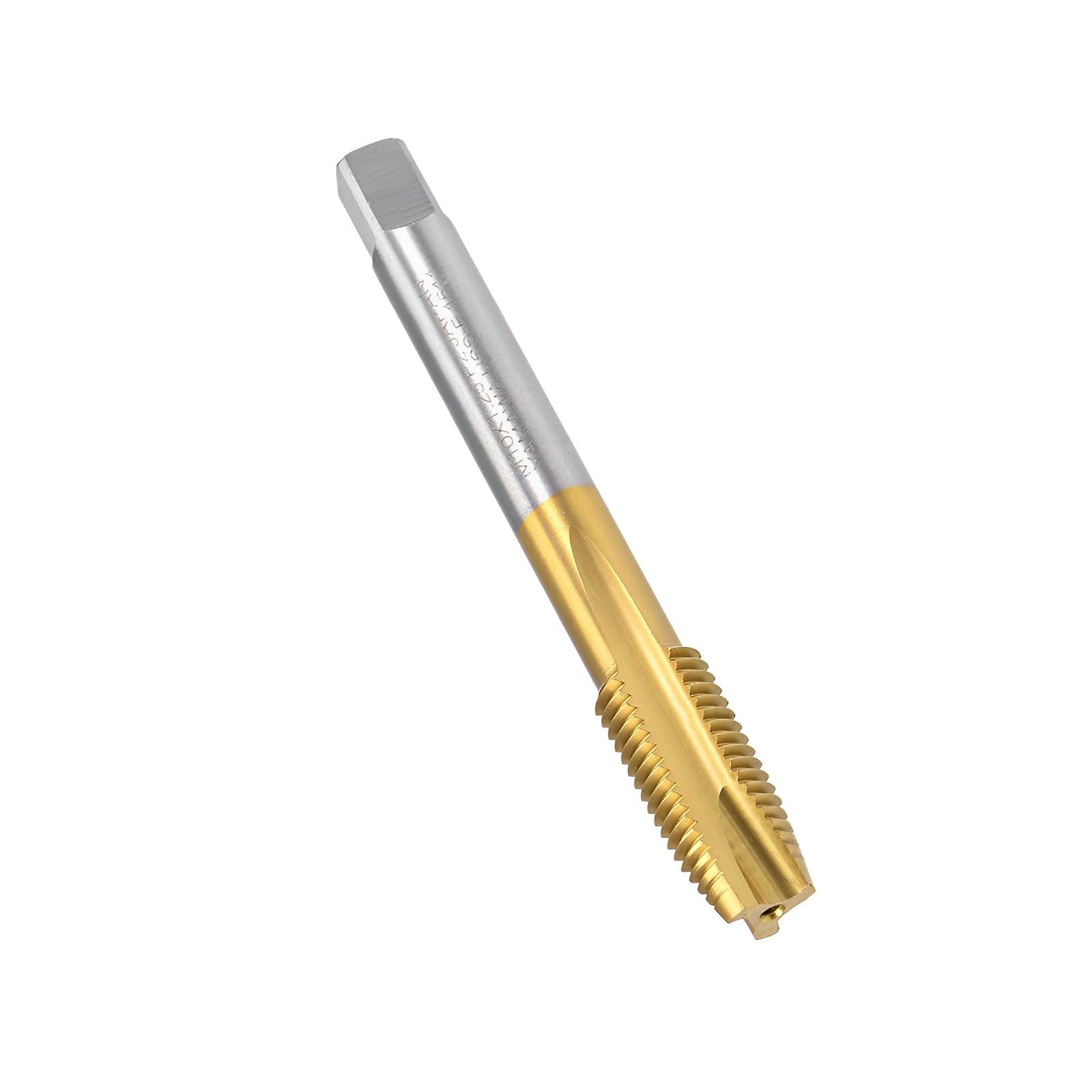 Boxonly Spiral Point Plug Threading Tap M10 x 1mm Thread, for Drilling and Tapping, H2 3 Flutes HSS, Titanium Coated, Round Shank with Square End Metric Screw Taps Tapping Bit, 1pcs