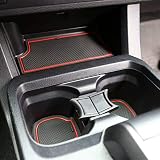 JDMCAR Liner Accessories Compatible with Toyota Tacoma 2016 2017 2018 2019 2020 Custom Fit Cup and Door Center Console Inserts 18PC Set (Double Cab, Red Trim)