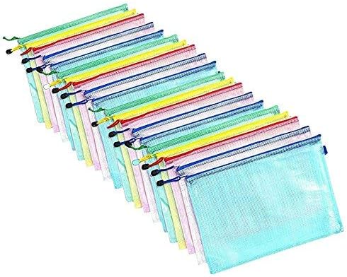 20 Pcs A4 Plastic Mesh Zip File Folder Document Pouches