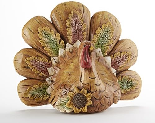 Sunflower Thanksgiving Turkey Wood Look 9.5 x 7.5 Inch Resin Tabletop Figurine