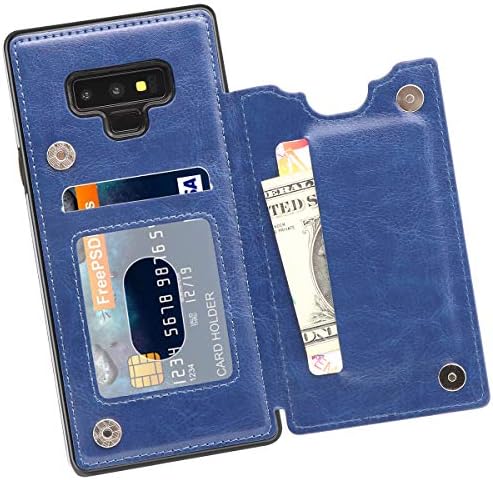 MMHUO Galaxy Note 9 Wallet Case, PU Leather Galaxy Note 9 Case with Credit Card Holders Double Magnetic Buttons Flip Shockproof Protective Cover Compatible Samsung Galaxy Note 9 (2018) - Blue