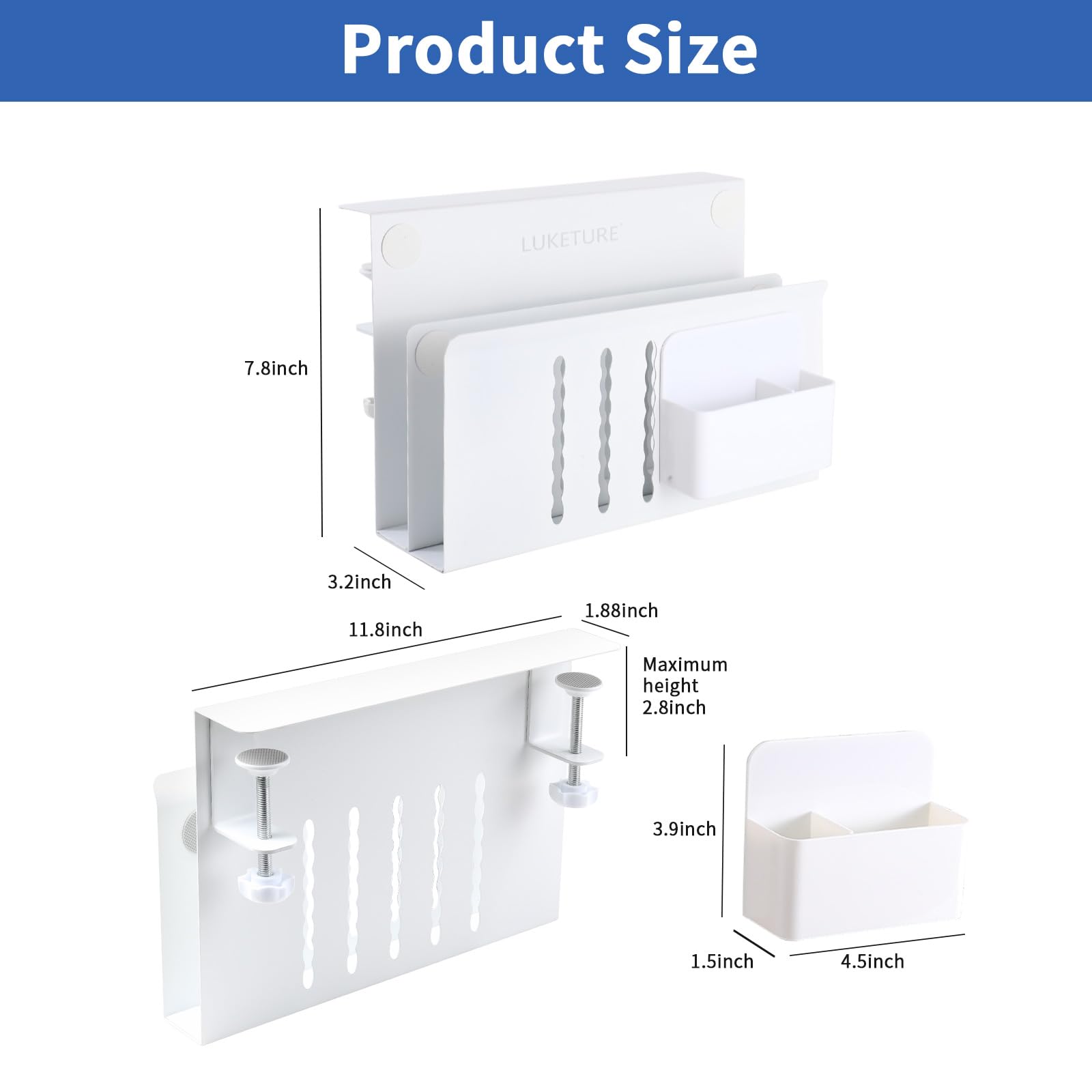 LUKETURE Desk Side Storage, 2 Tier Steel Hanging Organizer, No Drill Side Desk Organizer, Laptop Holder, with Pen Holder, Hanging Table Storage for Office Home, Fits Flat Edge Tables 0.3\