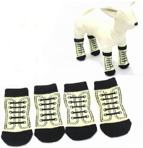 Pet Dog Soft Black and White Cotton Anti-slip Knit Weave Warm Socks.