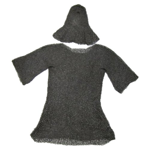 Chainmail Armor Shirt with Cowl, Riveted - Dark Grey - One Size