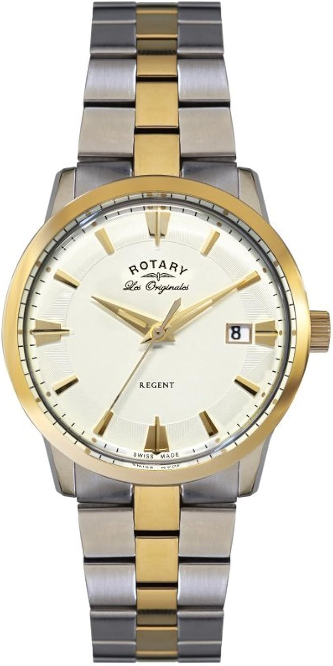 Rotary Men's Quartz Watch with White Dial Analogue Display and Gold