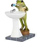 Tfro & Cile Frog Garden Statue Decor Miniature Animal Figurine Outdoor Fairy Brushing Teeth Sculpture for Bathroom - 3.3 Inch Height