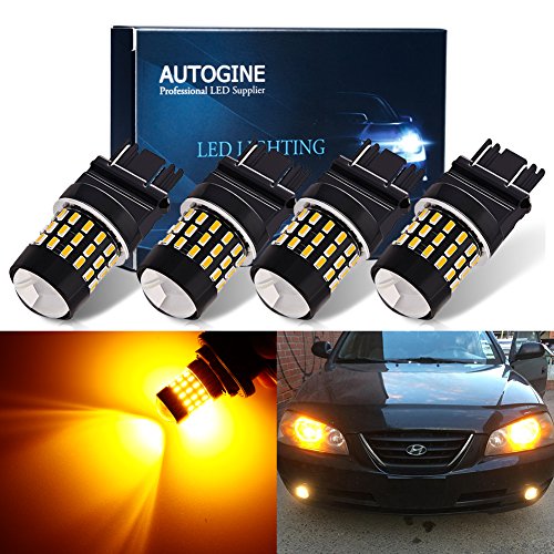 AUTOGINE 4 X Super Bright 9-30V 3157 3156 3057 3056 4157 LED Bulbs 3014 54-EX Chipsets with Projector for Turn Signal Lights Sidemarker Lights, Amber Yellow