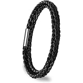 ShineSand Personalized Mens Leather Bracelet with Custom Beads, Customized Braid Leather Bracelet Engraved with Names for Men