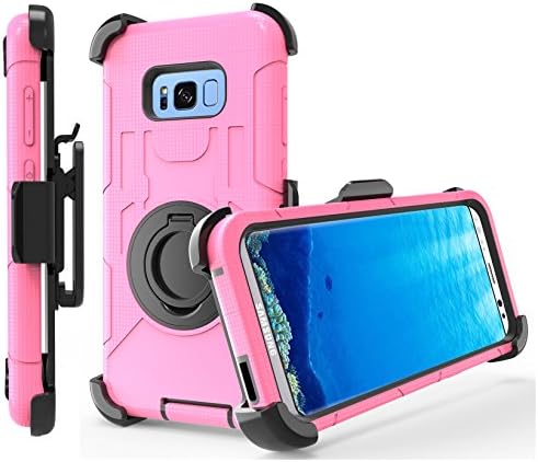 Galaxy S8 Case,DIOS CASE(TM) Heavy Duty Rugged Hybrid Rubber Shockproof Protection Hard Armor Cover with Swivel Belt Clip Holster Rotating Kickstand for Samsung Galaxy S8 (Black/Pink)