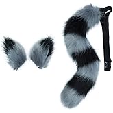 VIGVAN Animal Cosplay Wolf Ears and Fox Cat Ears, Raccoon Cosplay Tail (R Grey Black)