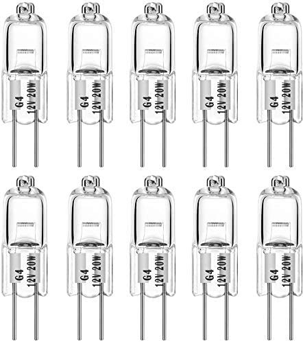 VINBE Halogen Bulb G4 20 Watt 280lm Bi-Pin Bulb (10 Pack) 12 Volt A/C or D/C for Under Cabinet Puck Light, Track Lighting, 2 Pin JC Warm White 2700K Dimmable