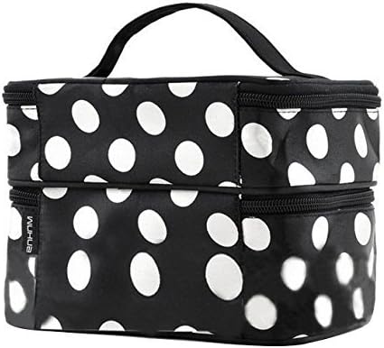 Hearts shop DuaFire Cosmetic Bag Double Layer Dot Pattern Travel Toiletry Bag Organizer With Mirror (Black)