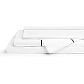 Linen Home 100% Cotton Marrow Percale Sheet Set, Queen Size, Dark Blue, 4 Pieces - 1 Flat, 1 Deep Pocket Fitted Sheet and 2 Pillowcases, Breathable, Crisp Cool and Strong Bed Linen