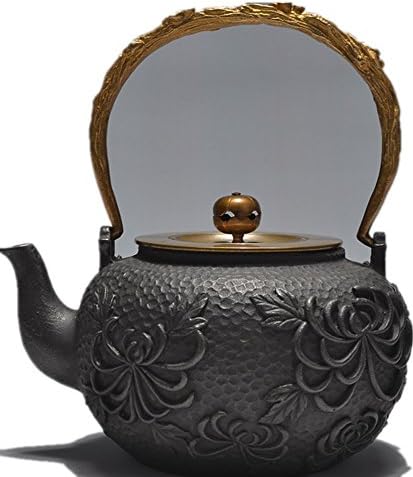 RUIKA Japanese tetsubin Cast Iron Teapot Beautiful Chrysanthemum Flowers pattern Kettle 1400ml 48 Ounce Black