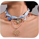 BTTLVZC 2Pcs Scarf Necklace with Charm Fish Conch Flower Pendants Charm Layered Necklaces Scarf Boho Summer Beach Jewelry Gift for Women