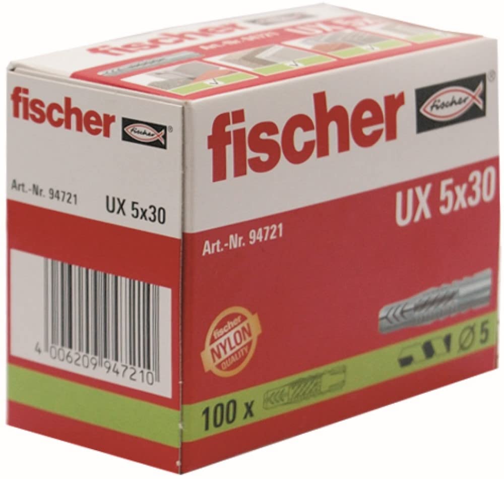 Fischer 094721 5 x 30 mm UX Universal Plug - Zinc (100-Piece)